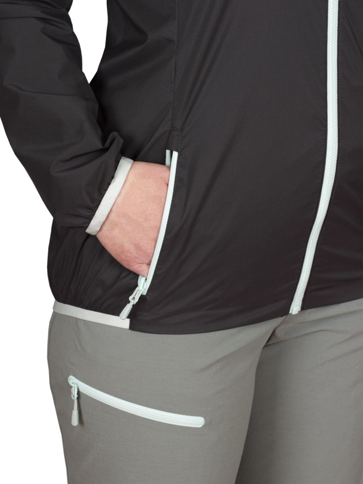 Helium Pertex Lady Jacket black silt green zip - detail kapsa