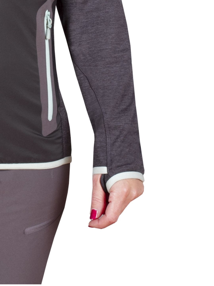 Merino Alpha Lady Hoody Jacket black/antracit - detail oko na palec