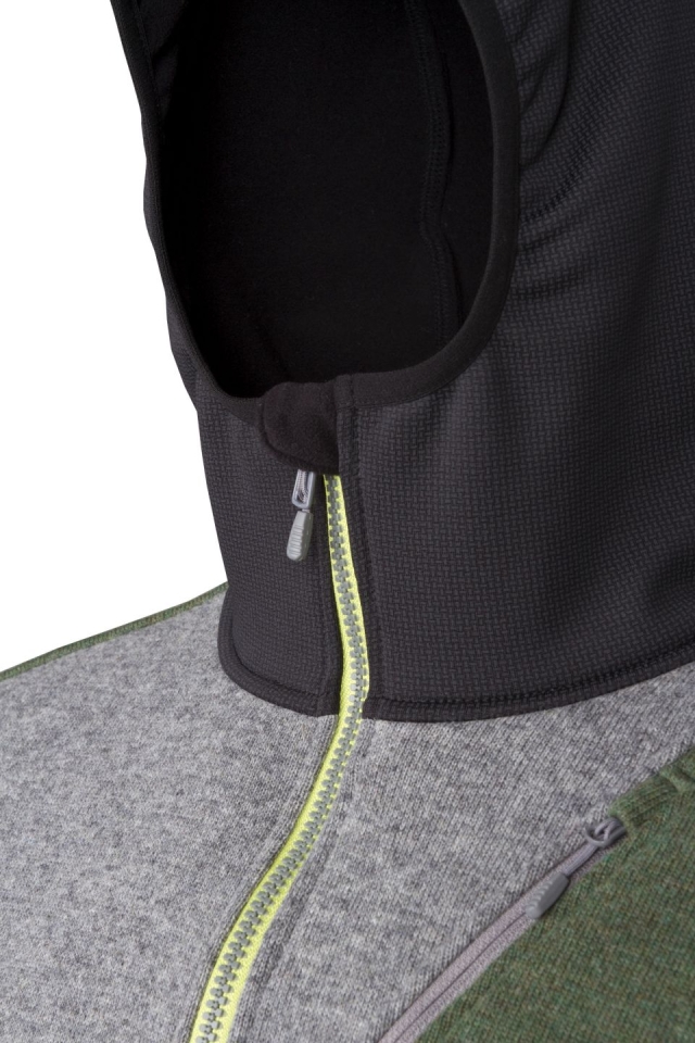 Woolcan 4.0 Hoody grey-fall green detail ochrana brady
